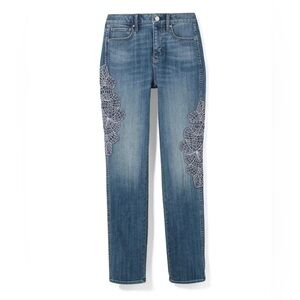 WHBM HighRise Everyday Soft Denim Embroidered Straight Ankle Jeans